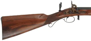 Mortimer Whitworth Target Rifle,
.451 caliber, 31-1/2" octagon-to-round barrel,
percussion, checkered walnut, iron trim, globe & tang sight,
bullet mold, used, by Davide Pedersoli